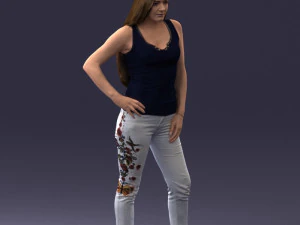 000166 Mulher em Jeans Bordados Casuais e Regata 0718 Modelo 3D