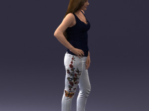 000166 Woman in Casual Embroidered Jeans and Tank Top 0718 Modelo 3D