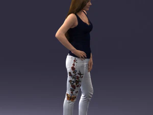 000166 Mulher em Jeans Bordados Casuais e Regata 0718 Modelo 3D
