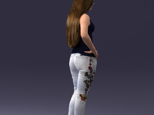 000166 Woman in Casual Embroidered Jeans and Tank Top 0718 Modelo 3D