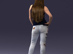 000166 Woman in Casual Embroidered Jeans and Tank Top 0718 Modelo 3D