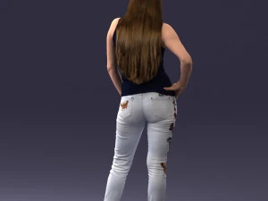 000166 Mulher em Jeans Bordados Casuais e Regata 0718 Modelo 3D