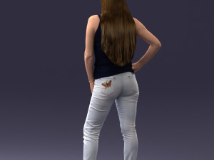 000166 Woman in Casual Embroidered Jeans and Tank Top 0718 Modelo 3D