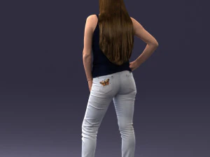 000166 Mulher em Jeans Bordados Casuais e Regata 0718 Modelo 3D