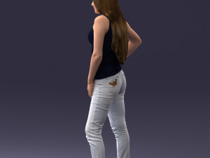 000166 Woman in Casual Embroidered Jeans and Tank Top 0718 Modelo 3D