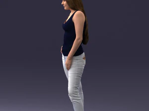 000166 Mulher em Jeans Bordados Casuais e Regata 0718 Modelo 3D