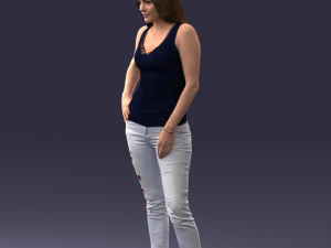 000166 Mulher em Jeans Bordados Casuais e Regata 0718 Modelo 3D