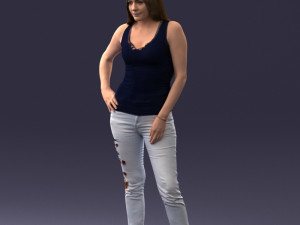 000166 Woman in Casual Embroidered Jeans and Tank Top 0718 Modelo 3D
