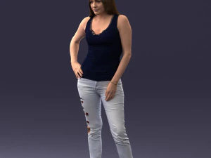000166 Mulher em Jeans Bordados Casuais e Regata 0718 Modelo 3D