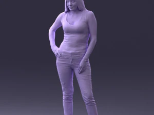 000166 Mulher em Jeans Bordados Casuais e Regata 0718 Modelo 3D
