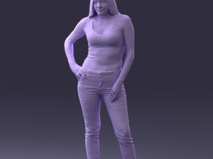 000166 Woman in Casual Embroidered Jeans and Tank Top 0718 Modelo 3D