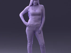 000166 Mulher em Jeans Bordados Casuais e Regata 0718 Modelo 3D