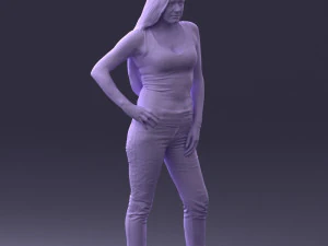 000166 Mulher em Jeans Bordados Casuais e Regata 0718 Modelo 3D