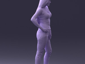 000166 Woman in Casual Embroidered Jeans and Tank Top 0718 Modelo 3D