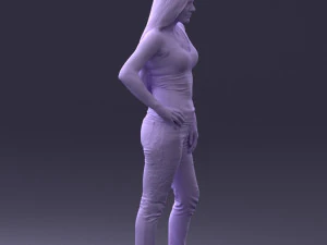 000166 Mulher em Jeans Bordados Casuais e Regata 0718 Modelo 3D