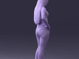 000166 Mulher em Jeans Bordados Casuais e Regata 0718 Modelo 3D