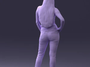 000166 Mulher em Jeans Bordados Casuais e Regata 0718 Modelo 3D