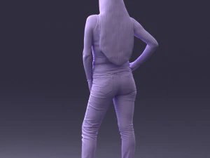 000166 Mulher em Jeans Bordados Casuais e Regata 0718 Modelo 3D