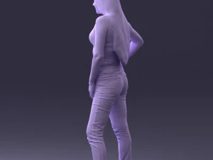 000166 Mulher em Jeans Bordados Casuais e Regata 0718 Modelo 3D