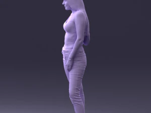 000166 Mulher em Jeans Bordados Casuais e Regata 0718 Modelo 3D