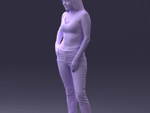 000166 Mulher em Jeans Bordados Casuais e Regata 0718 Modelo 3D