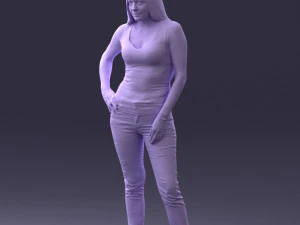 000166 Mulher em Jeans Bordados Casuais e Regata 0718 Modelo 3D