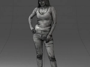 000166 Mulher em Jeans Bordados Casuais e Regata 0718 Modelo 3D