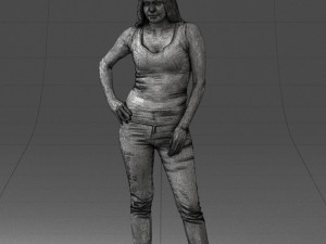 000166 Woman in Casual Embroidered Jeans and Tank Top 0718 Modelo 3D