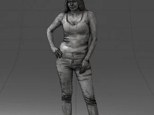 000166 Mulher em Jeans Bordados Casuais e Regata 0718 Modelo 3D