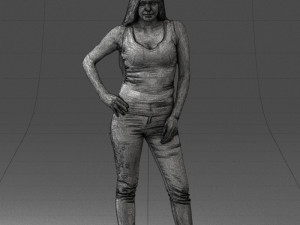 000166 Woman in Casual Embroidered Jeans and Tank Top 0718 Modelo 3D