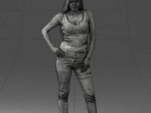 000166 Mulher em Jeans Bordados Casuais e Regata 0718 Modelo 3D