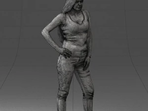 000166 Mulher em Jeans Bordados Casuais e Regata 0718 Modelo 3D