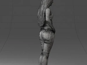000166 Mulher em Jeans Bordados Casuais e Regata 0718 Modelo 3D