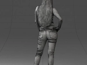 000166 Mulher em Jeans Bordados Casuais e Regata 0718 Modelo 3D
