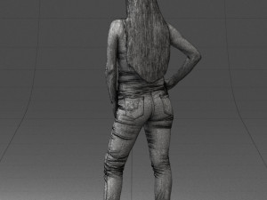 000166 Woman in Casual Embroidered Jeans and Tank Top 0718 Modelo 3D