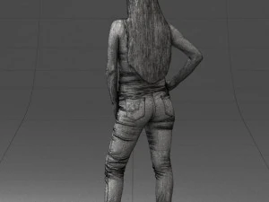 000166 Mulher em Jeans Bordados Casuais e Regata 0718 Modelo 3D