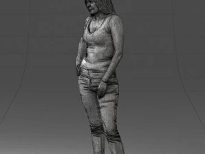 000166 Mulher em Jeans Bordados Casuais e Regata 0718 Modelo 3D
