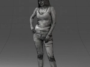 000166 Mulher em Jeans Bordados Casuais e Regata 0718 Modelo 3D
