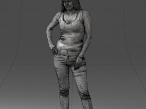 000166 Woman in Casual Embroidered Jeans and Tank Top 0718 Modelo 3D