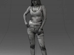 000166 Mulher em Jeans Bordados Casuais e Regata 0718 Modelo 3D