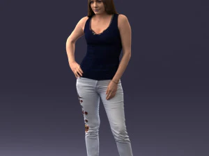 000166 Woman in Casual Embroidered Jeans and Tank Top 0718 3dp 3D Print Model