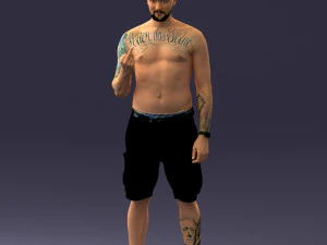 000172 Tattooed Man in Shorts 0817 3D Model