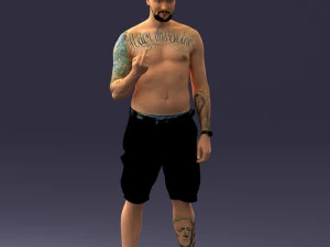 000172 Tattooed Man in Shorts 0817 3D Model