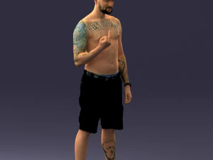 000172 Tattooed Man in Shorts 0817 3D Model