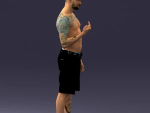000172 Tattooed Man in Shorts 0817 3D Model