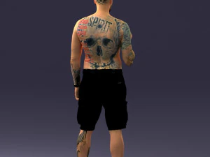000172 Tattooed Man in Shorts 0817 3D Model