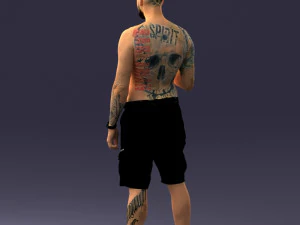 000172 Tattooed Man in Shorts 0817 3D Model