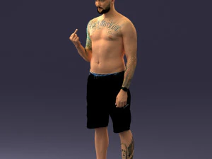 000172 Tattooed Man in Shorts 0817 3D Model