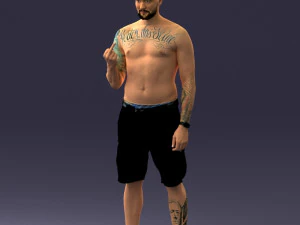 000172 Tattooed Man in Shorts 0817 3D Model