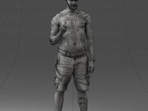 000172 Tattooed Man in Shorts 0817 3D Model